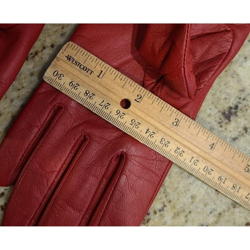 Merona Womens Size S/M Red Leather Lined Winter Gloves 3 Buckle Accent